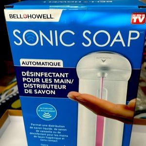 A Bell & Howell Hand sanitizer & Soap dispenser is Motion activated. It’s NIB!